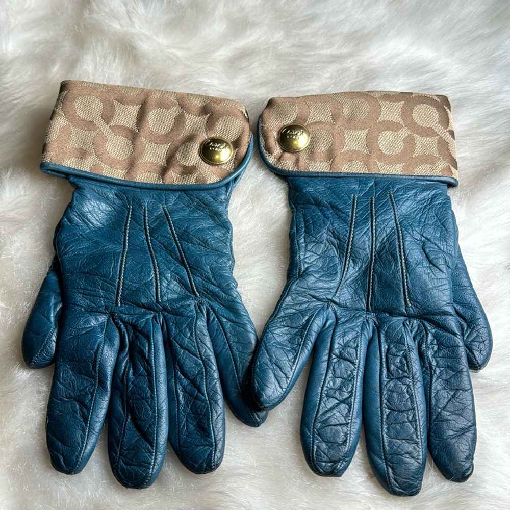 Coach signature cuff leather and cashmere gloves